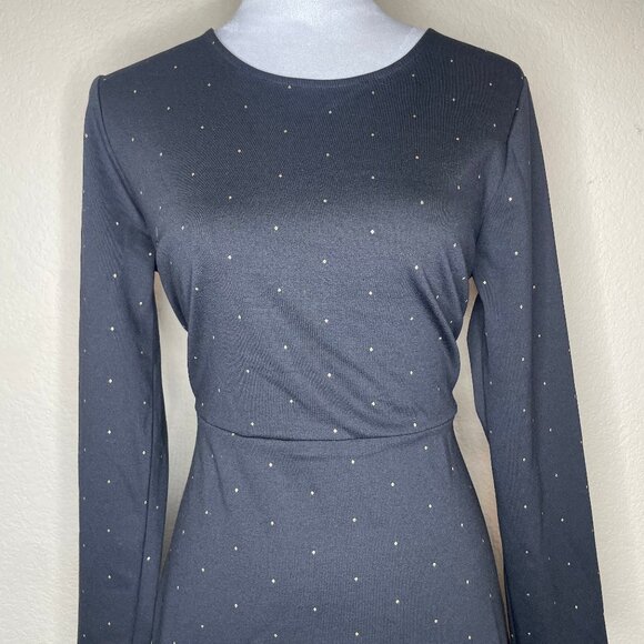 Gap Women's Black Tan Dots Long-Sleeve Jersey-Knit Swing Dress Size 10 - Picture 2 of 10